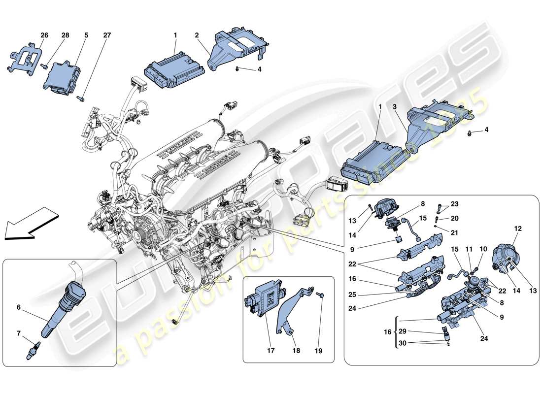 Ferrari 458 Speciale (RHD) SISTEMA INIEZIONE - ACCENSIONE Diagramma delle parti