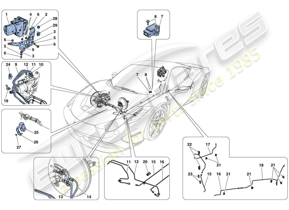 Ferrari 458 Speciale (RHD) Sistema di frenaggio Diagramma delle parti