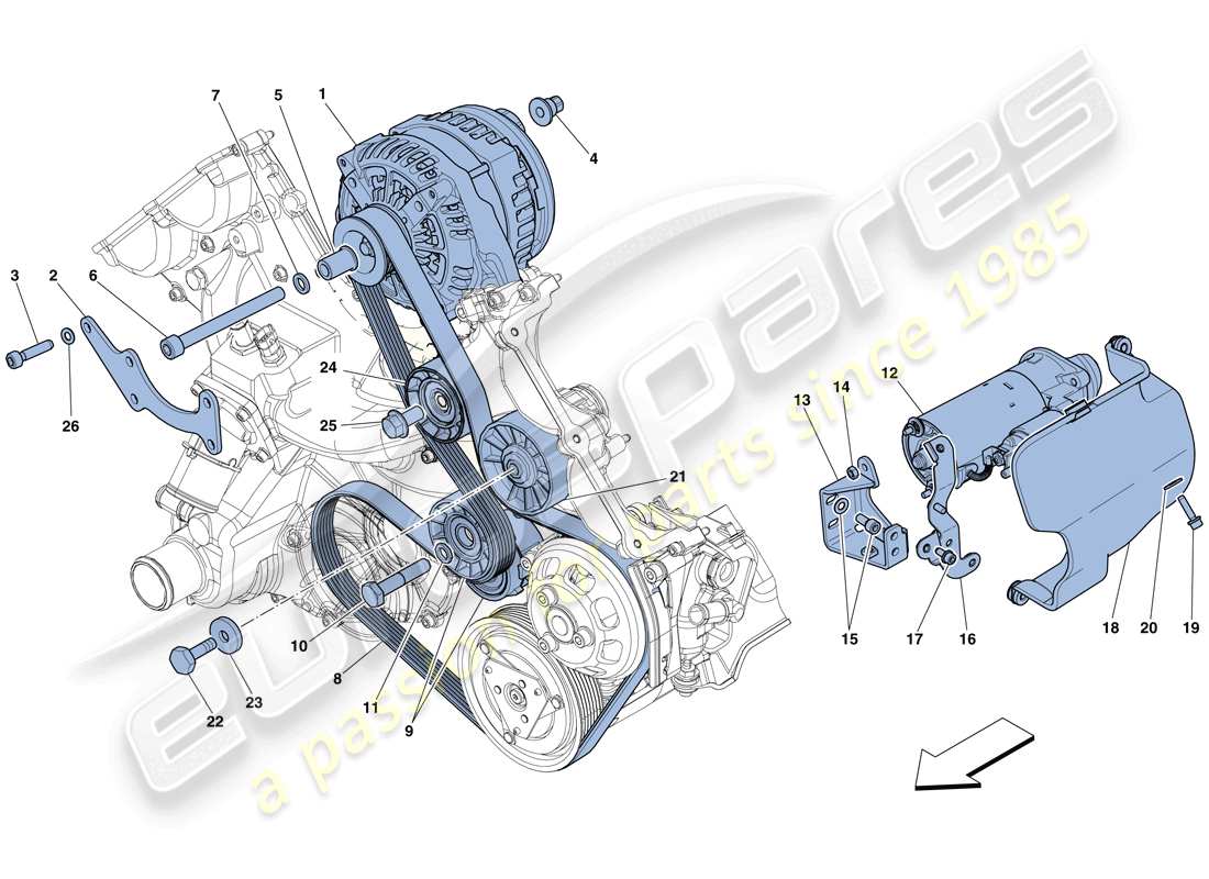 Ferrari 458 Speciale (RHD) ALTERNATORE - MOTORINO DI AVVIAMENTO Diagramma delle parti