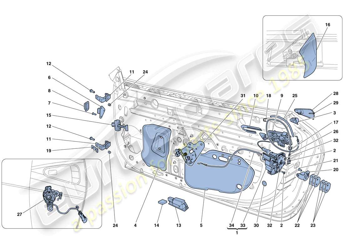 Ferrari 458 Speciale (RHD) PORTE - MECCANISMI DI APERTURA E CERNIERE Diagramma delle parti