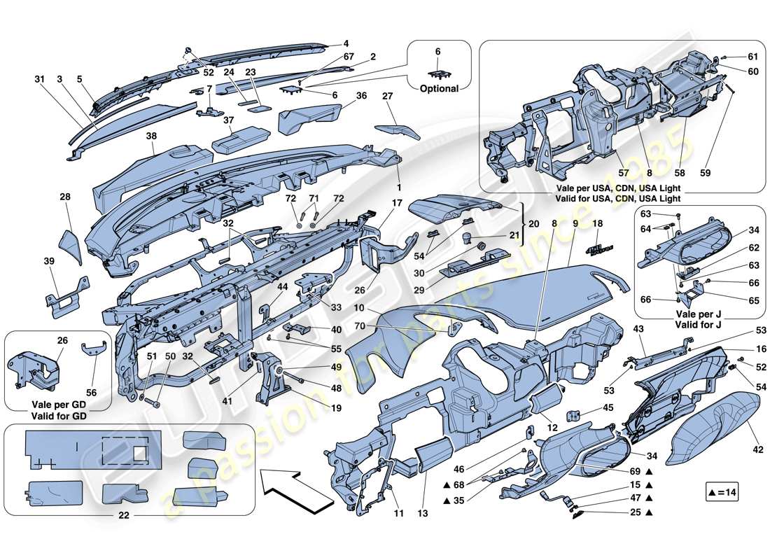 Ferrari 458 Speciale (RHD) Pannello di controllo Diagramma delle parti