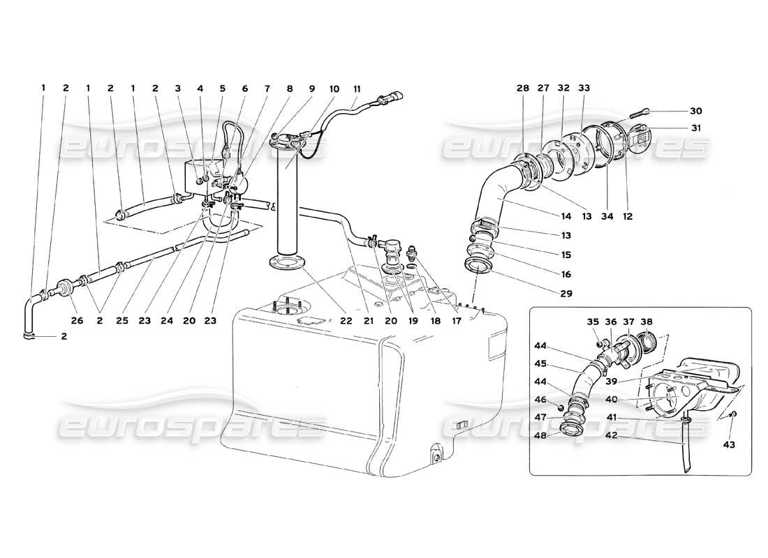 Schema delle parti Lamborghini Diablo SV (1999) Sistema di alimentazione carburante (per auto senza inserimento rapido del carburante).