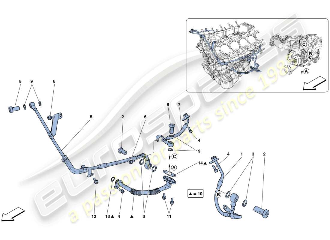 Ferrari GTC4 Lusso T (EUROPA) LUBRIFICAZIONE PER IL SISTEMA DI TURBOCOMPRESSIONE Diagramma delle parti