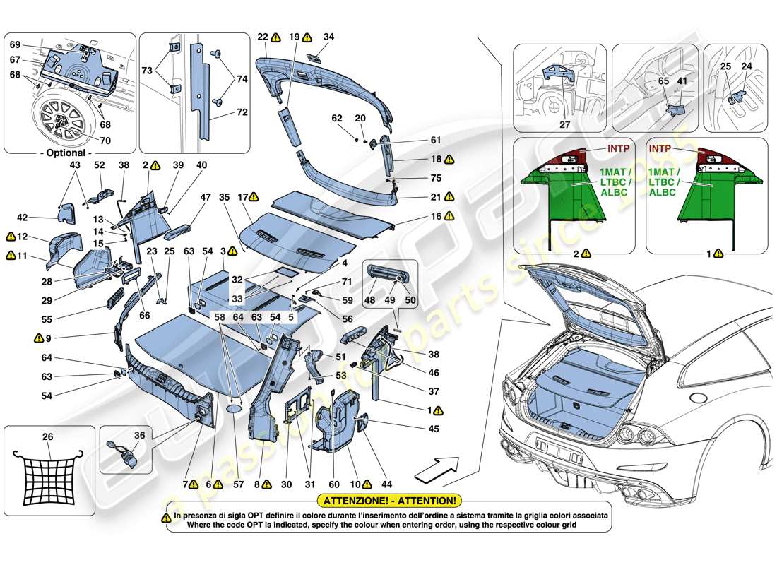 Ferrari GTC4 Lusso T (EUROPA) TAPPETINI PER VANO BAGAGLI Diagramma delle parti