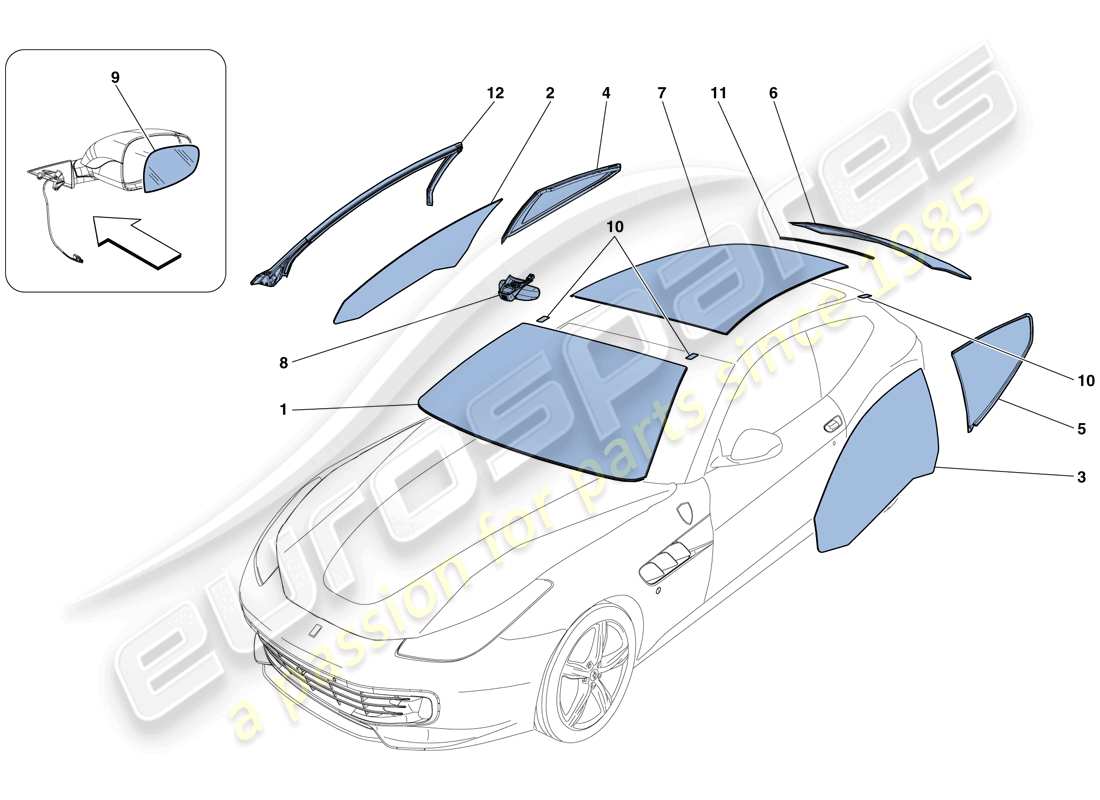 Ferrari GTC4 Lusso T (EUROPA) SCHERMI, FINESTRE E GUARNIZIONI Diagramma delle parti