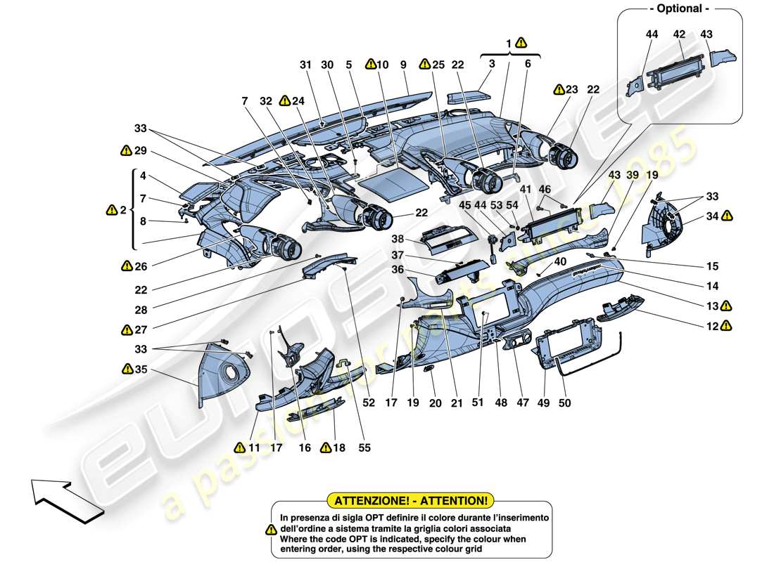 Ferrari GTC4 Lusso T (EUROPA) CRUSCOTTO - RIVESTIMENTO Diagramma delle parti