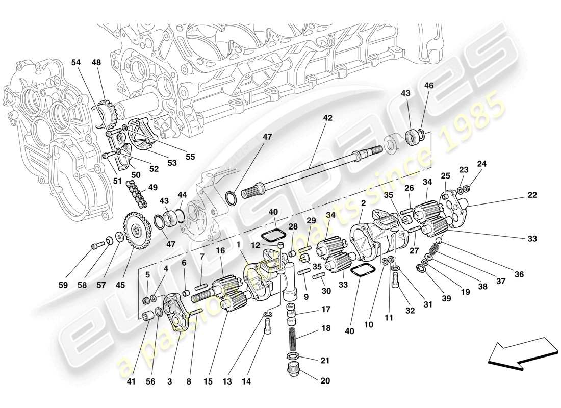 Ferrari 612 Sessanta (USA) Lubrificazione - Pompe dell'olio Diagramma delle parti
