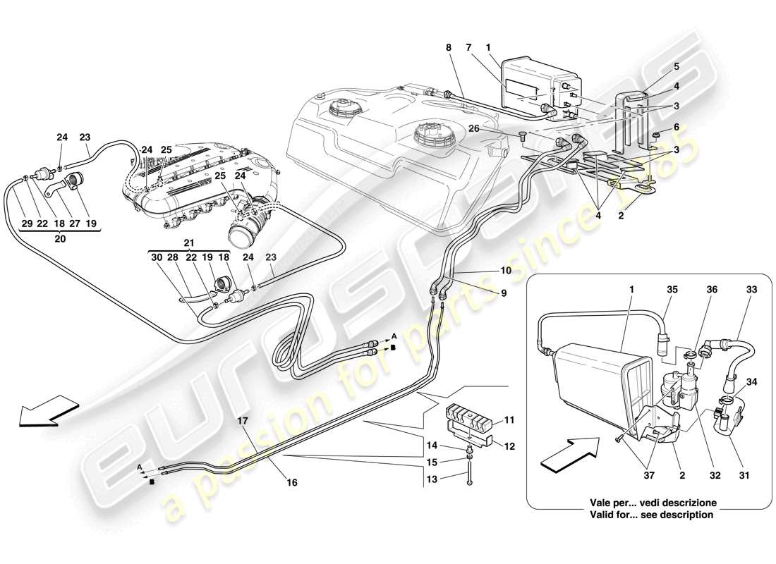 Ferrari 599 GTO (RHD) SISTEMA DI CONTROLLO EMISSIONI EVAPORATIVE Diagramma delle parti