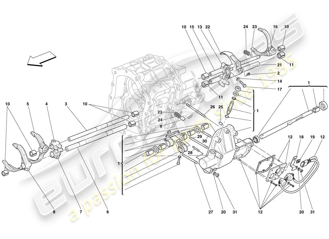Ferrari 599 GTO (RHD) comandi interni del cambio Diagramma delle parti