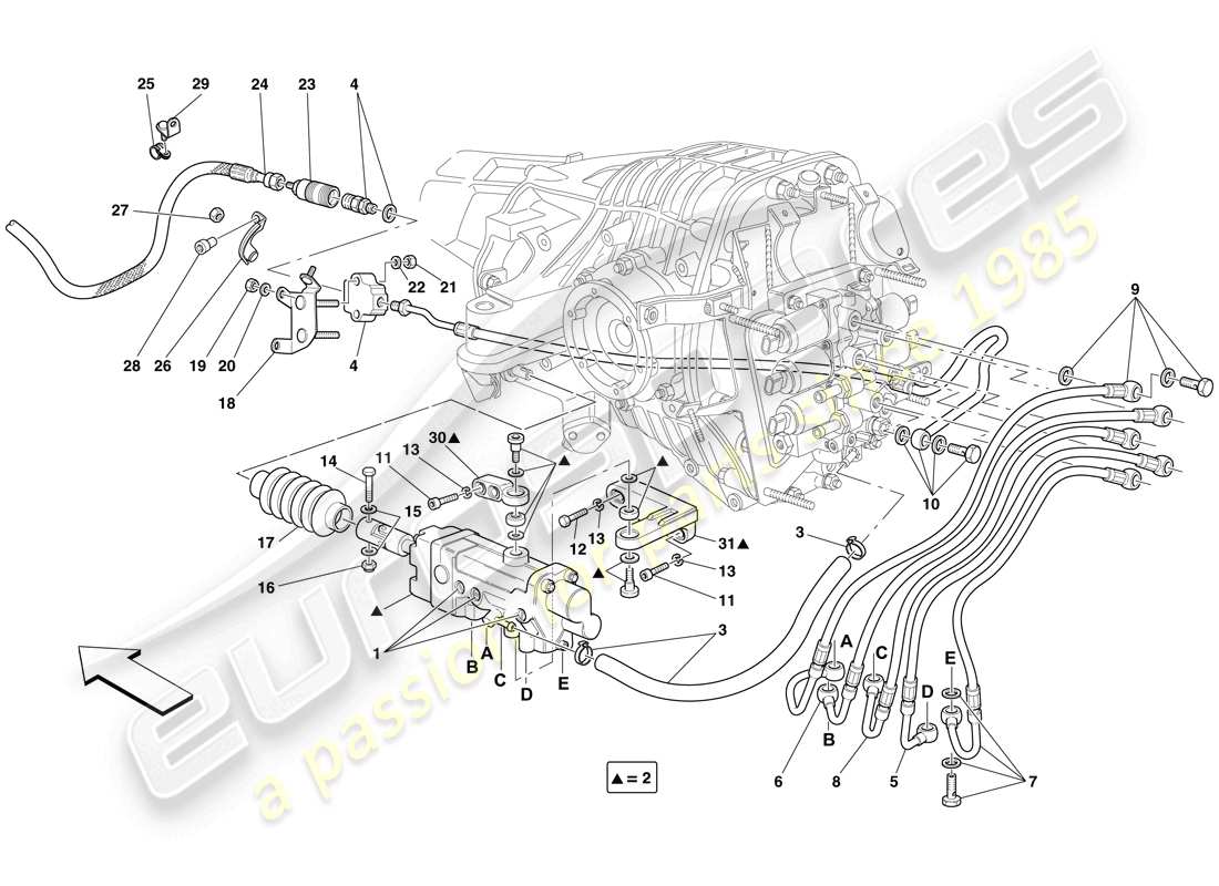 Ferrari 599 GTO (RHD) F1 comando idraulico della frizione Diagramma delle parti