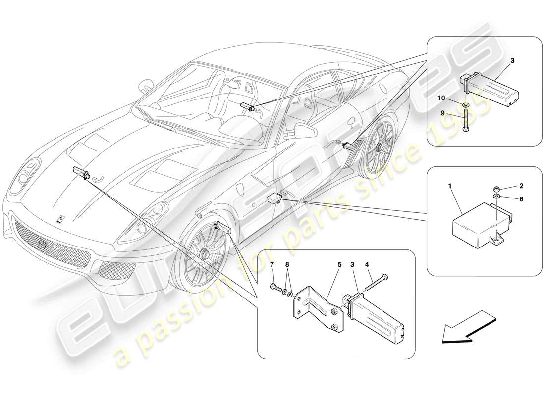 Ferrari 599 GTO (RHD) sistema di monitoraggio della pressione dei pneumatici Diagramma delle parti