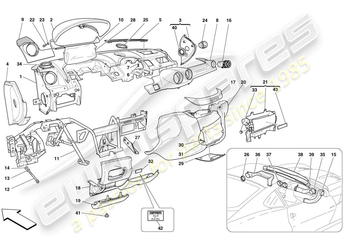 Ferrari 599 GTO (RHD) Pannello di controllo Diagramma delle parti