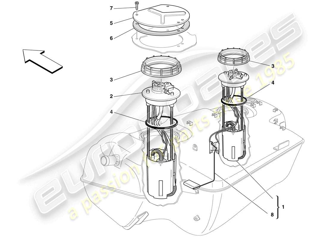 Ferrari 599 SA Aperta (RHD) POMPA DI BENZINA Diagramma delle parti