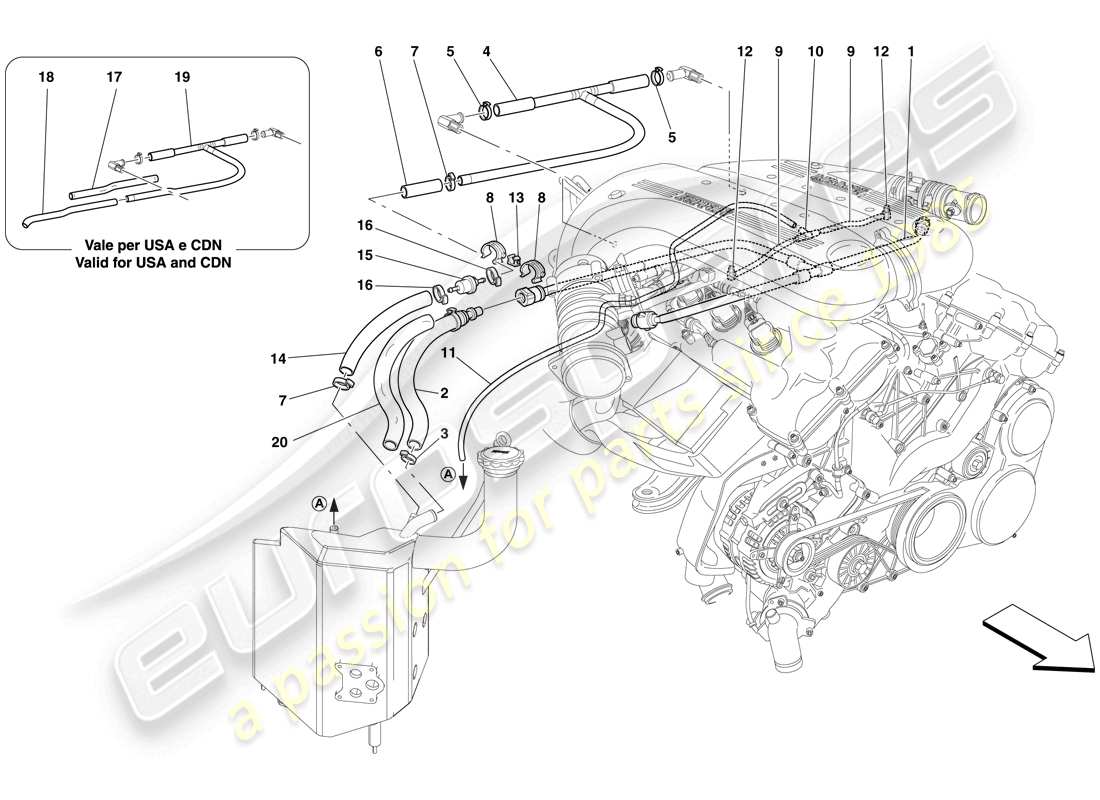 Ferrari 599 SA Aperta (RHD) SISTEMA BLOW-BY Diagramma delle parti