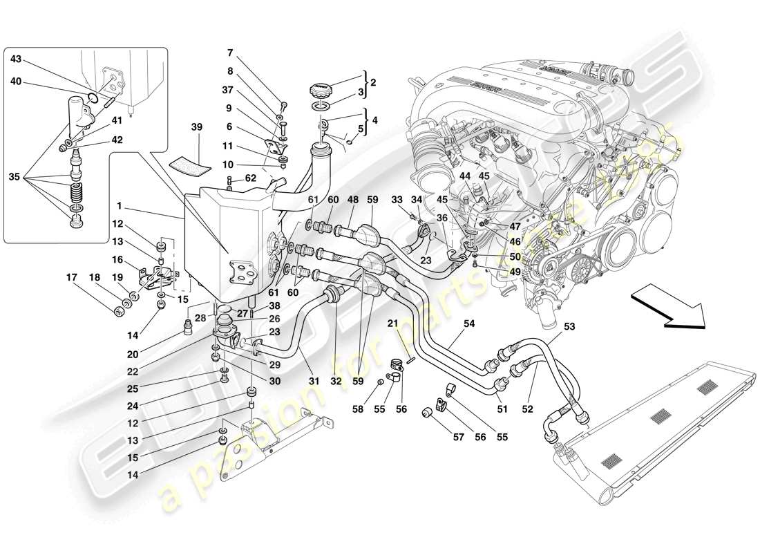 Ferrari 599 SA Aperta (RHD) Sistema di lubrificazione - Serbatoio Diagramma delle parti
