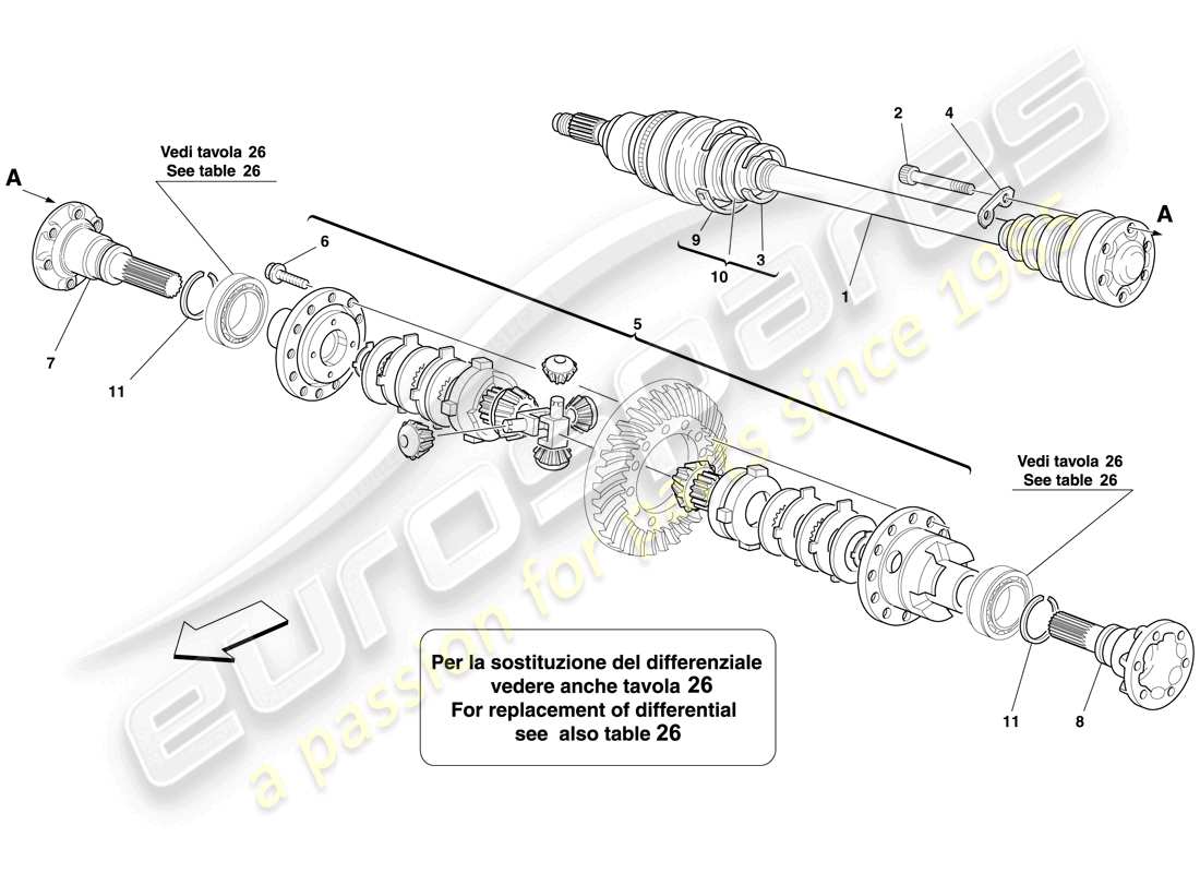 Ferrari 599 SA Aperta (RHD) DIFFERENZIALE E SEMIASSE Diagramma delle parti