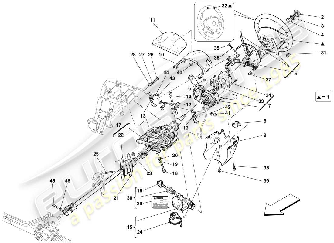 Ferrari 599 SA Aperta (RHD) Controllo dello sterzo Diagramma delle parti