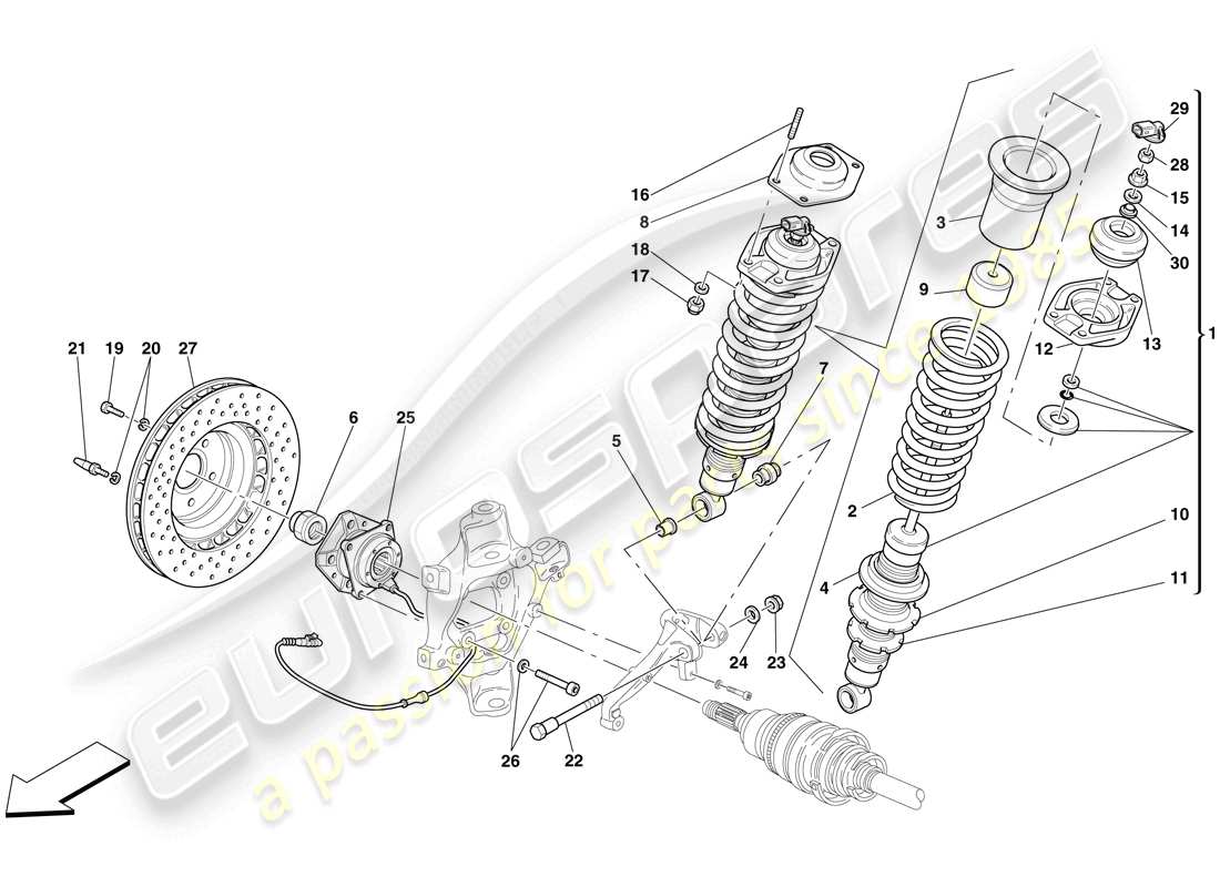 Ferrari 599 SA Aperta (RHD) Sospensione posteriore: ammortizzatore e disco freno Diagramma delle parti