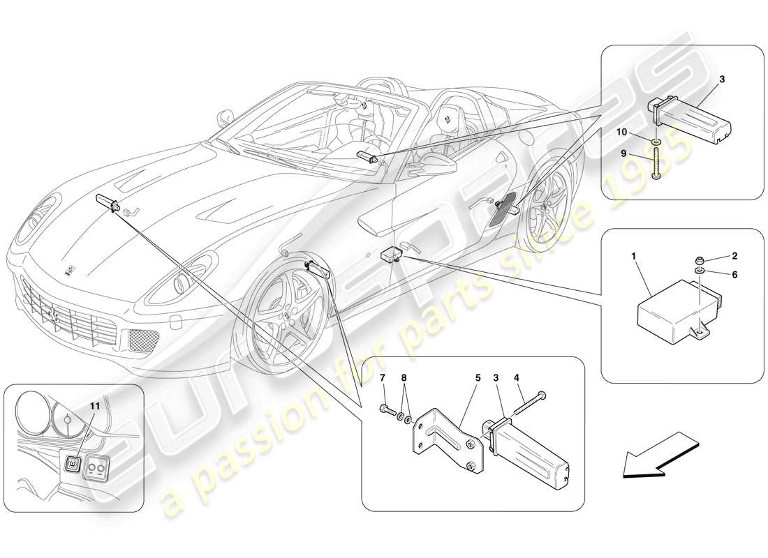 Ferrari 599 SA Aperta (RHD) sistema di monitoraggio della pressione dei pneumatici Diagramma delle parti