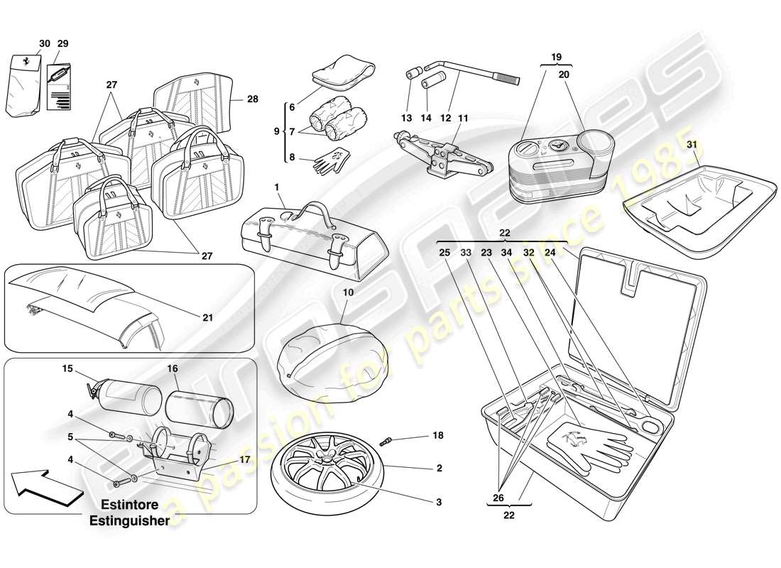 Ferrari 599 SA Aperta (RHD) Kit di strumenti Diagramma delle parti