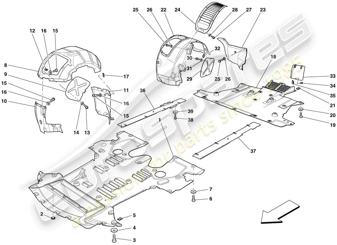 Ferrari 599 SA Aperta (RHD) SOTTOCORPONE E TIMONE PIATTI Diagramma delle parti