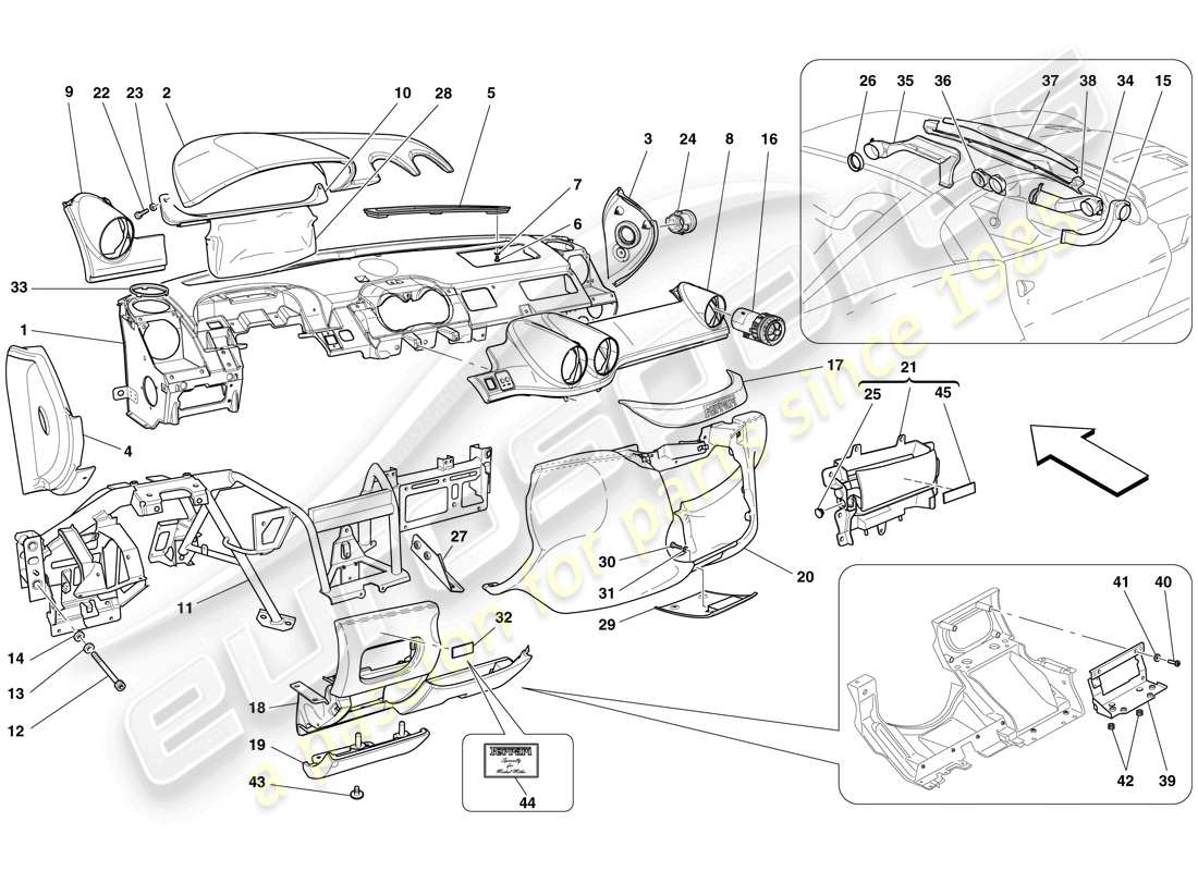 Ferrari 599 SA Aperta (RHD) Pannello di controllo Diagramma delle parti
