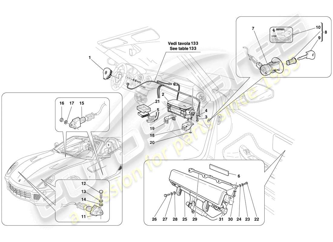 Ferrari 599 SA Aperta (RHD) AIRBAG Diagramma delle parti