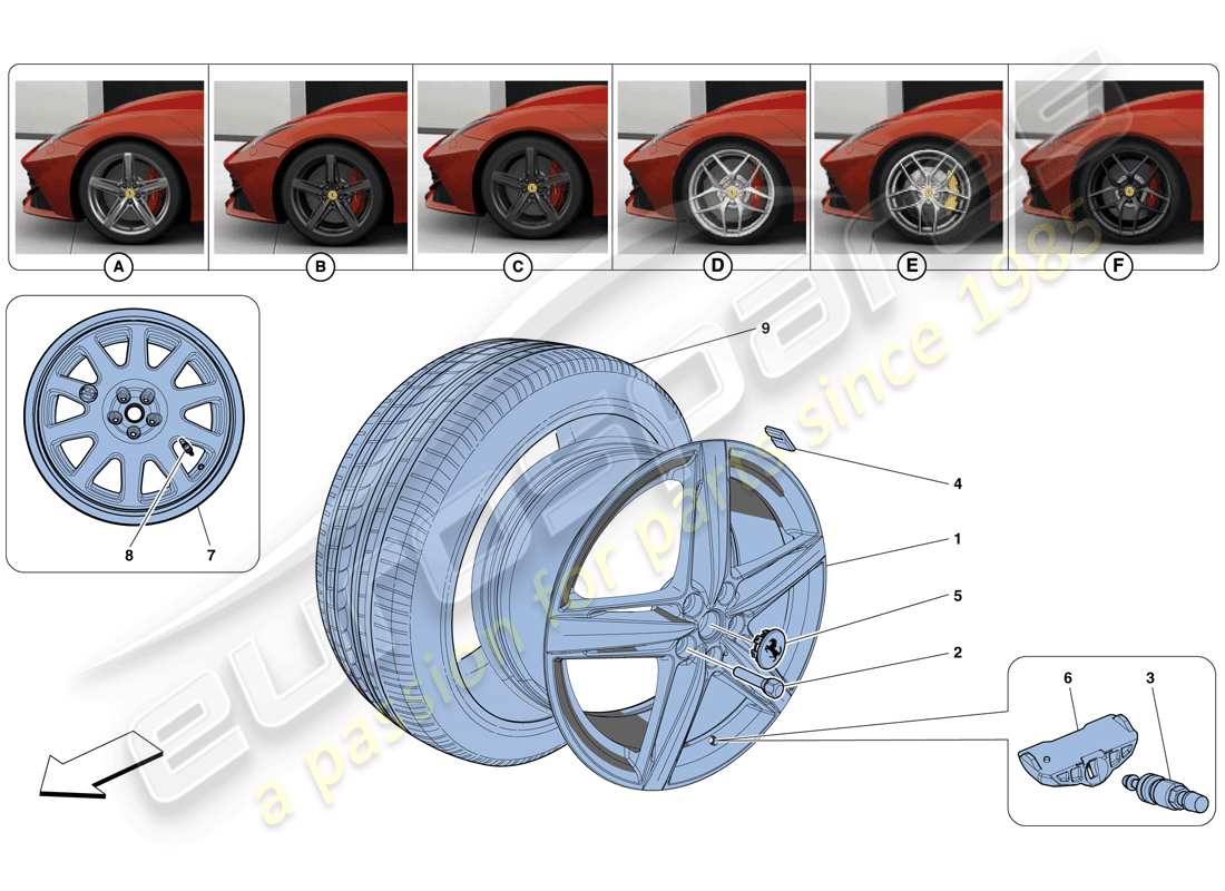 Ferrari F12 Berlinetta (RHD) Ruote Diagramma delle parti