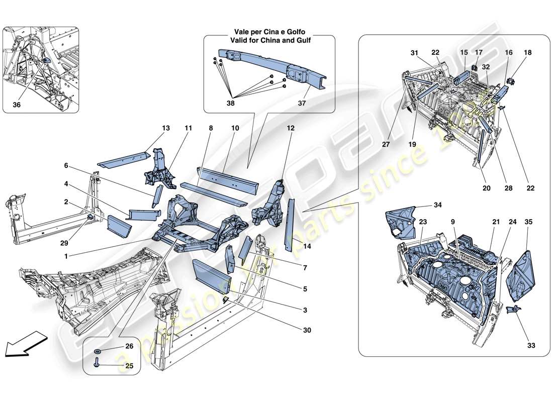 Ferrari F12 Berlinetta (RHD) STRUTTURE ED ELEMENTI POSTERIORE DEL VEICOLO Diagramma delle parti