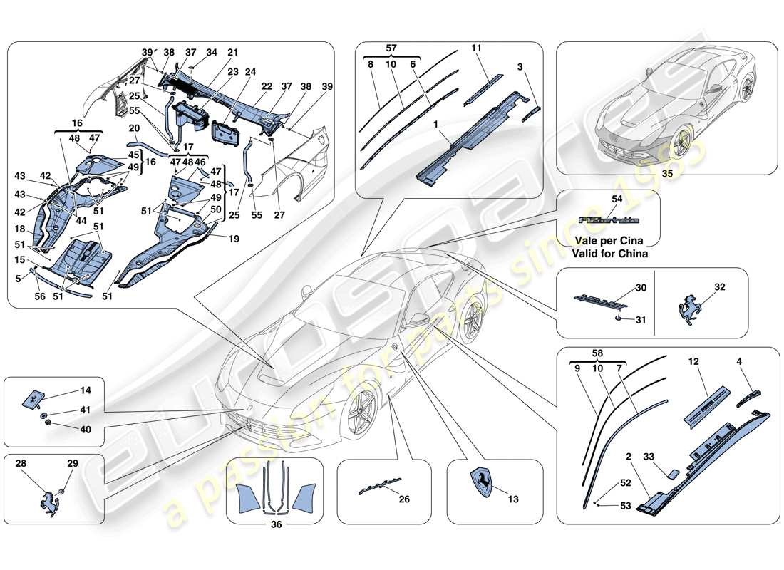 Ferrari F12 Berlinetta (RHD) SCUDI - RIVESTIMENTO ESTERNO Diagramma delle parti
