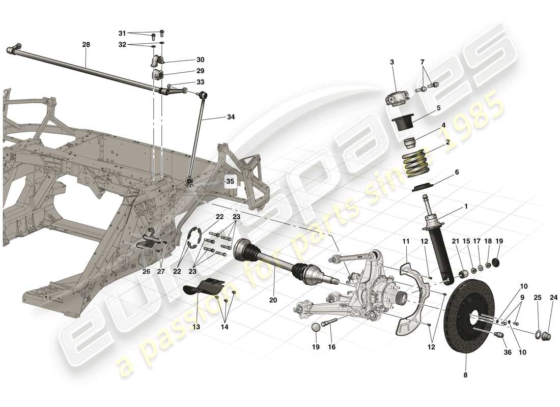 Ferrari LaFerrari (Europa) Sospensione posteriore: ammortizzatore e disco freno Diagramma delle parti