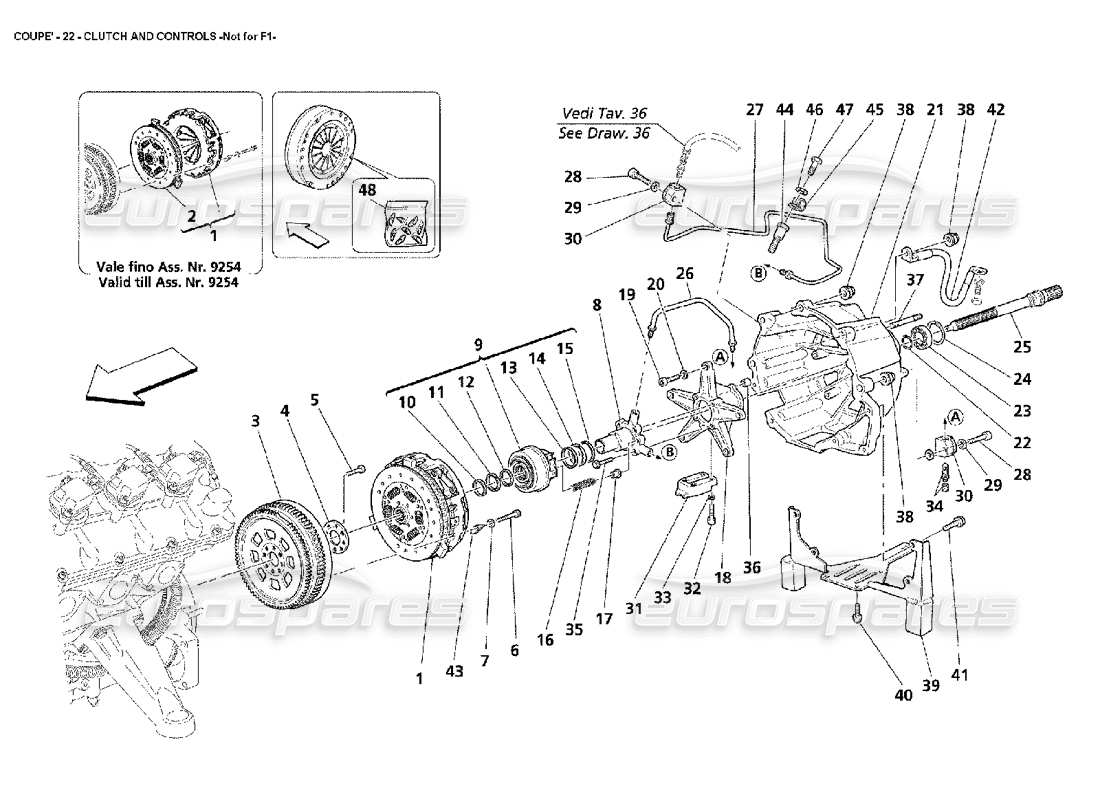 Schema delle parti Maserati 4200 Coupé (2002) Frizione e controlli -Non per F1