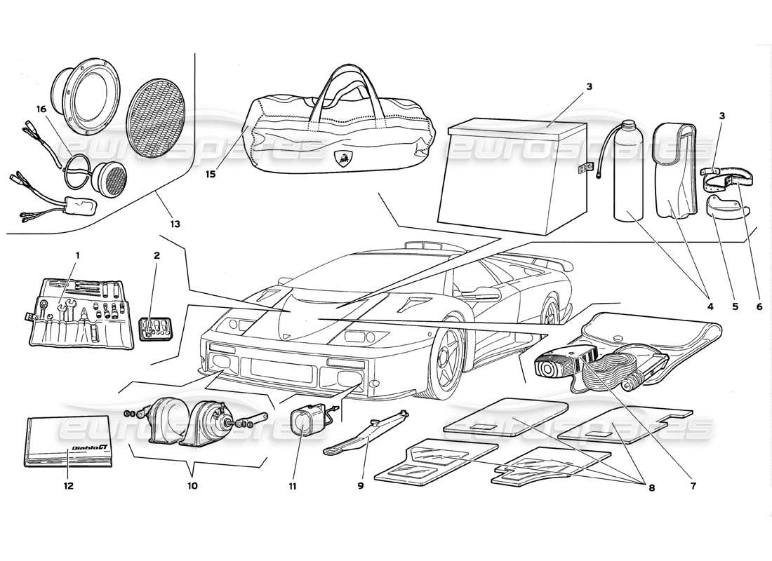 Diagramma delle parti Lamborghini Diablo GT (1999) Accessori