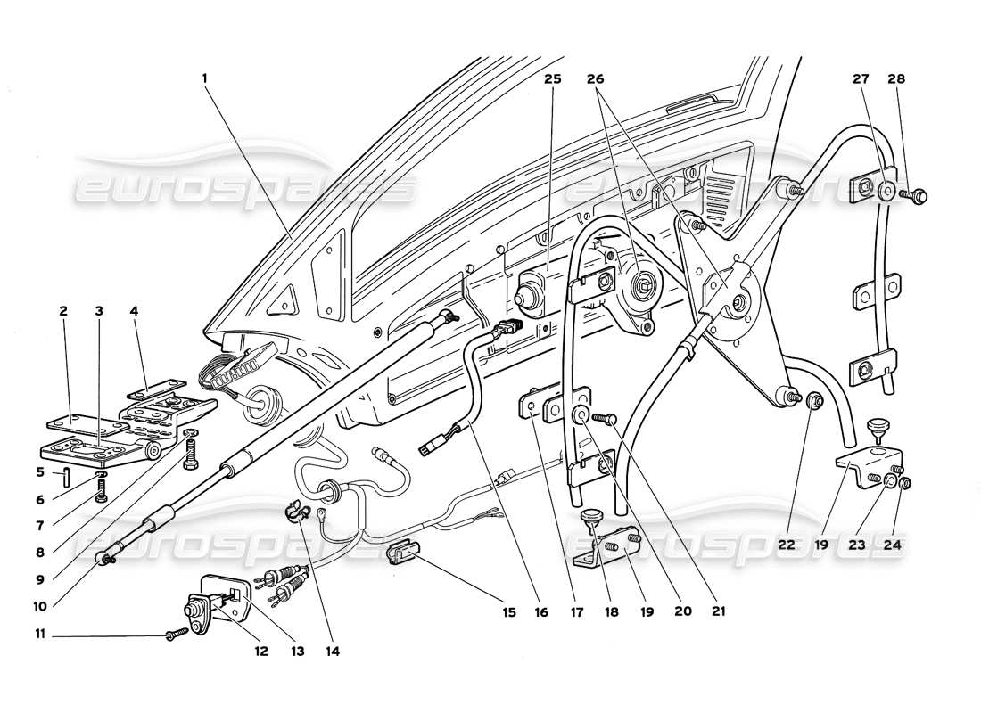 Diagramma delle parti Lamborghini Diablo GT (1999) Meccanismo della porta-finestra