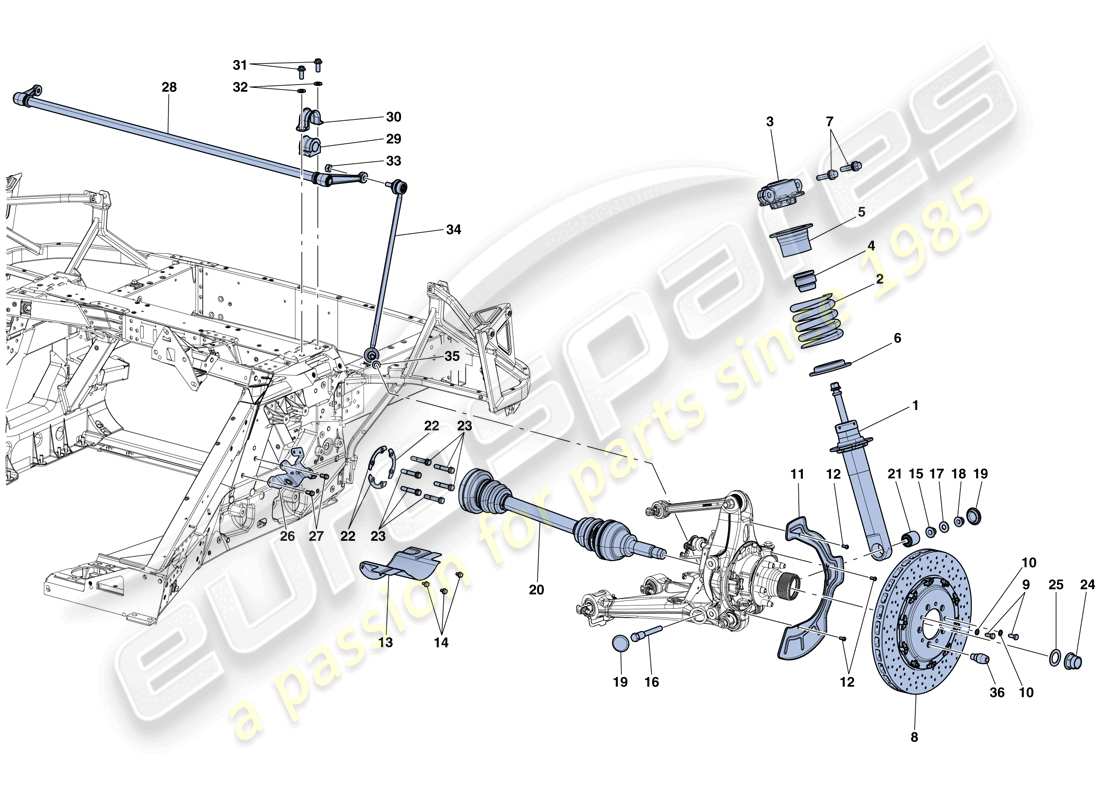 Ferrari LaFerrari Aperta (USA) Sospensione posteriore: ammortizzatore e disco freno Diagramma delle parti