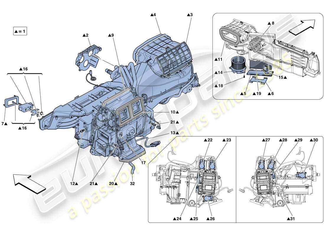 Ferrari GTC4 Lusso (RHD) UNITÀ EVAPORATORE Diagramma delle parti