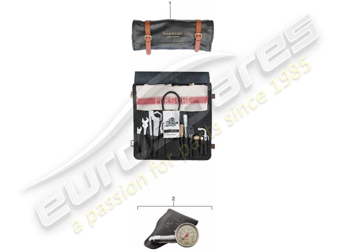 Porsche Classic accessories (1950) borsa degli attrezzi con attrezzi Diagramma delle parti