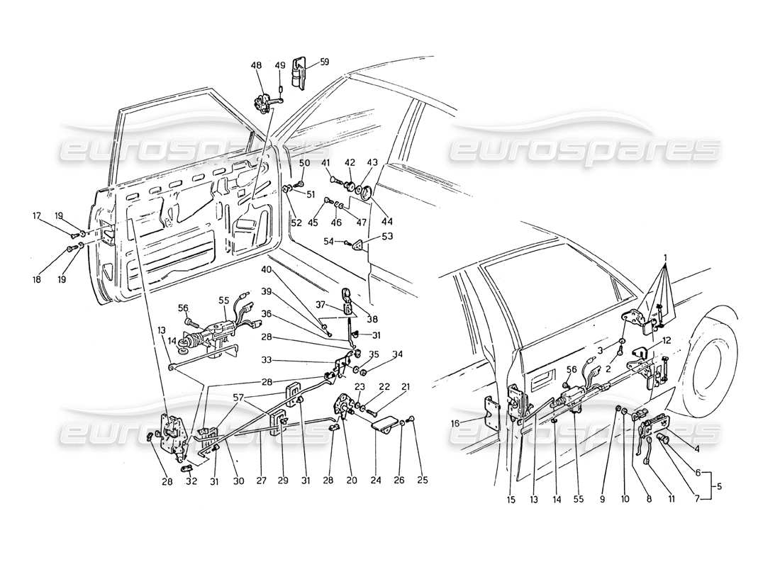Maserati 2.24v Porte: Cerniere e Comandi Interni Diagramma delle parti