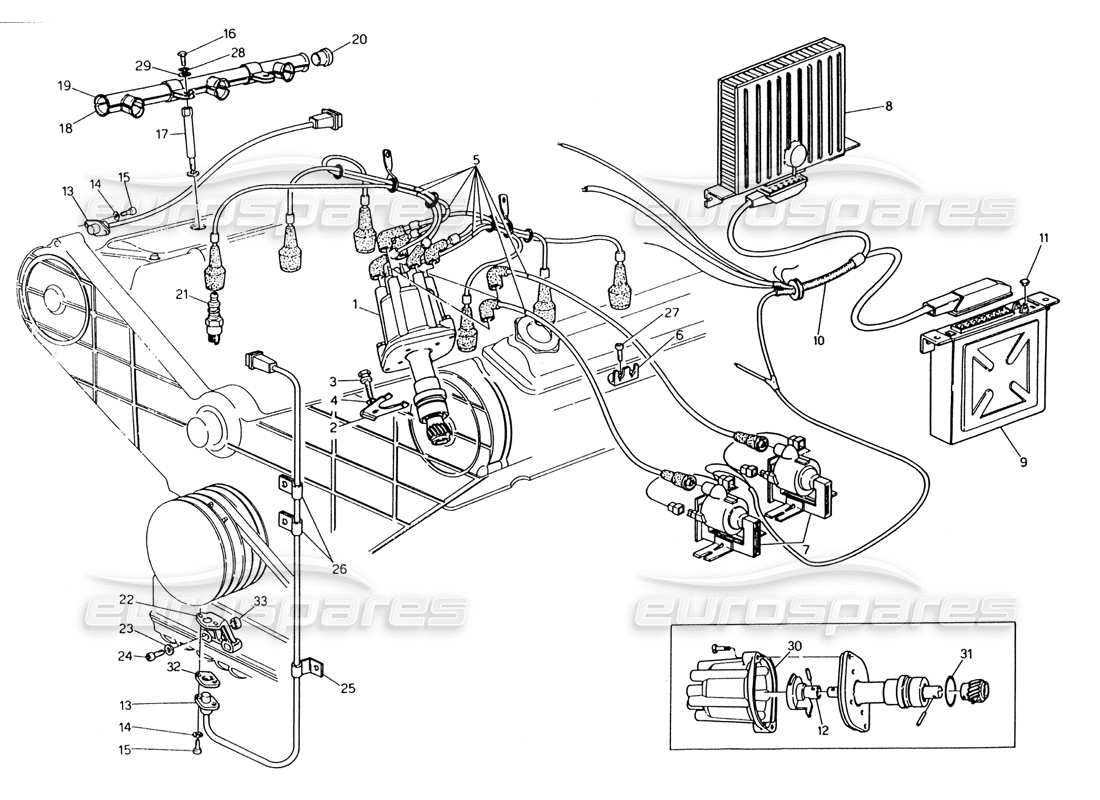 Maserati 222 / 222E Biturbo Sistema di accensione - Distributore Diagramma delle parti