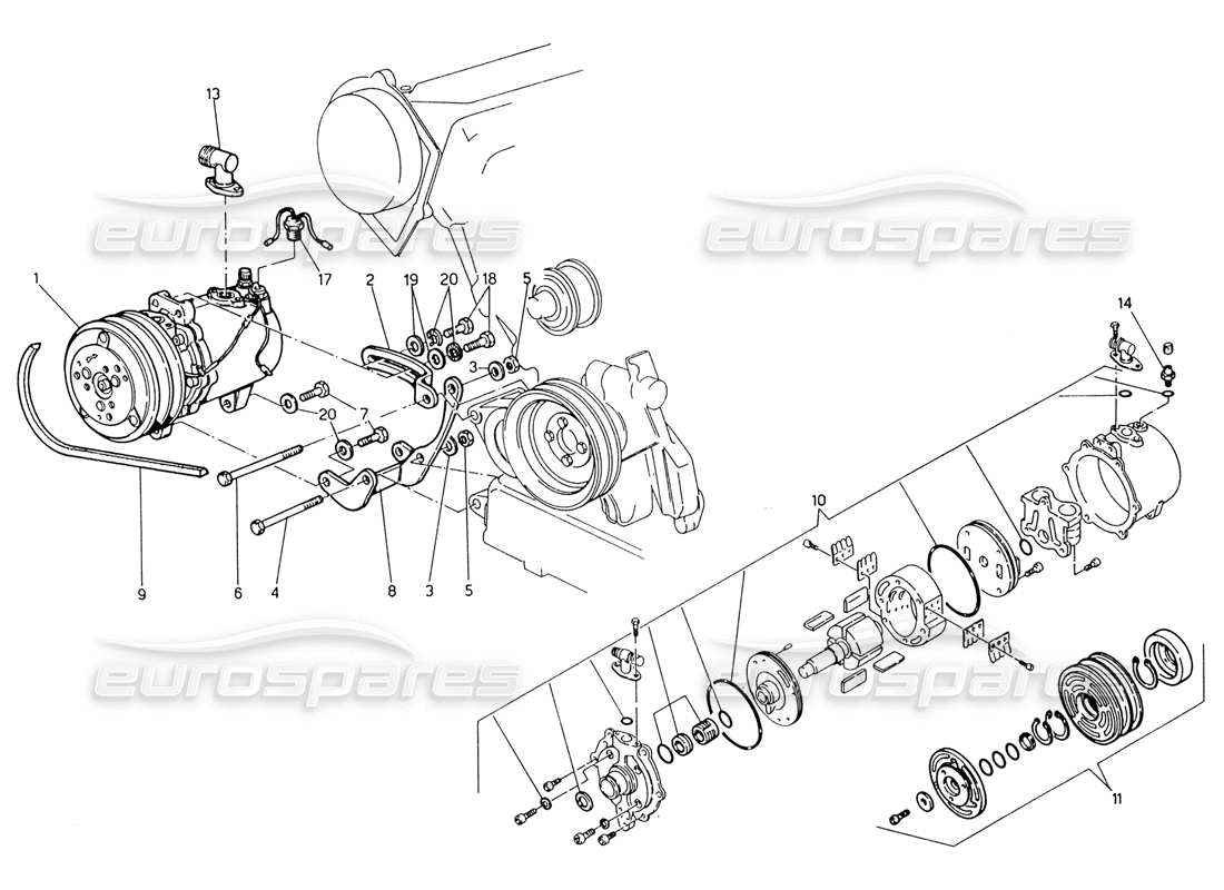 Maserati 222 / 222E Biturbo Compressore d'aria e staffe Diagramma delle parti