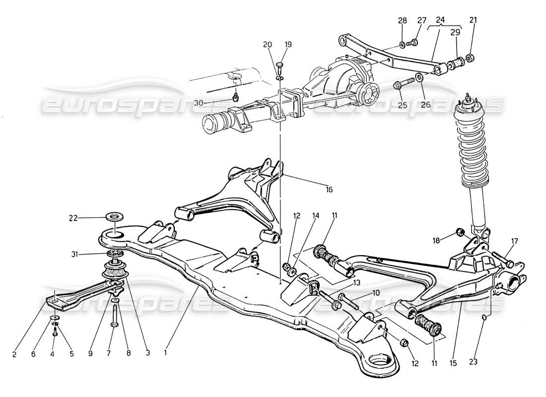 Maserati 222 / 222E Biturbo Sospensione posteriore Diagramma delle parti