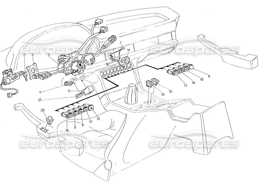 Maserati 222 / 222E Biturbo Interruttori e sterzo Diagramma delle parti