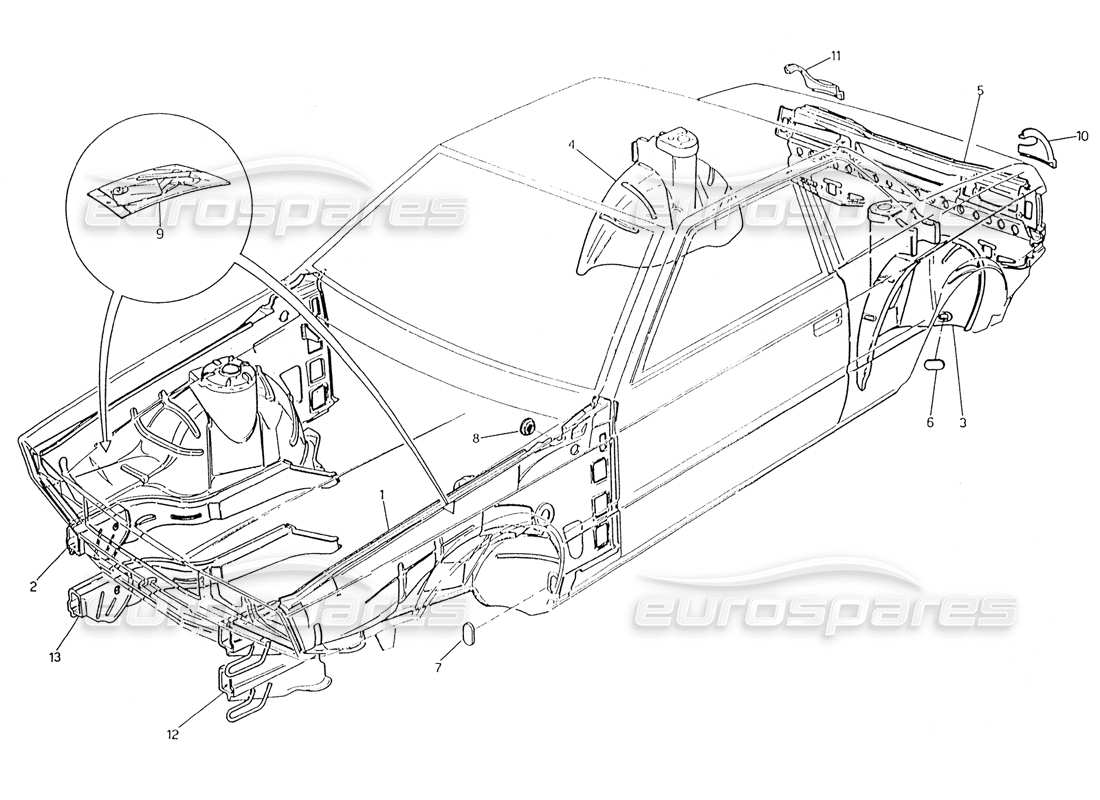 Maserati Karif 2.8 Carrozzeria: pannelli interni Diagramma delle parti