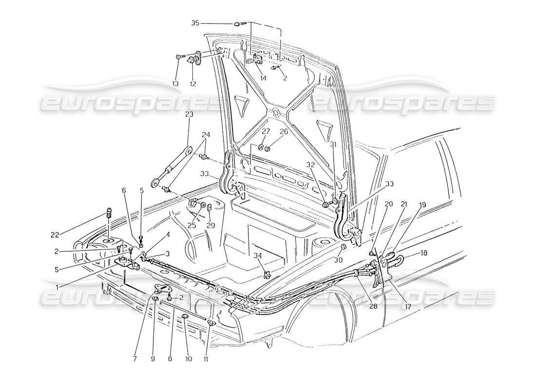 Maserati Karif 2.8 Cofano: Cerniere e Sgancio Cofano Diagramma delle parti