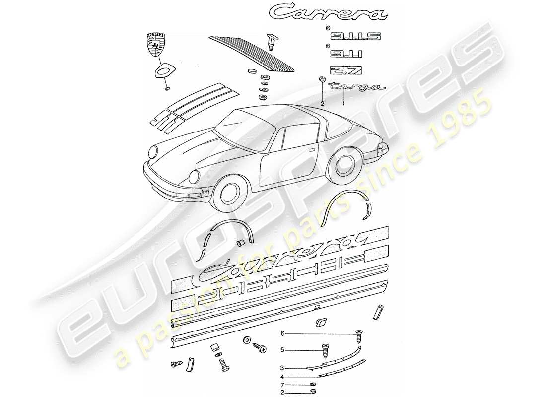 Porsche 911 (1974) RACCORDI DECORATIVI Diagramma delle parti