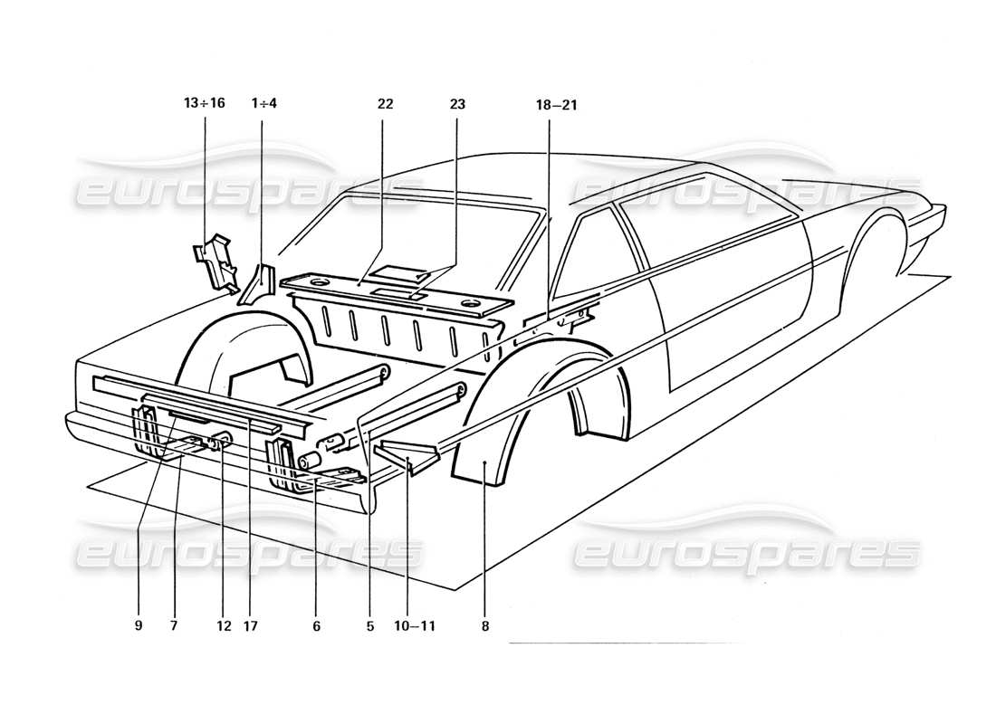 Ferrari 412 (Carrozzerie) Rear Inner Shields & Panels Diagramma delle parti