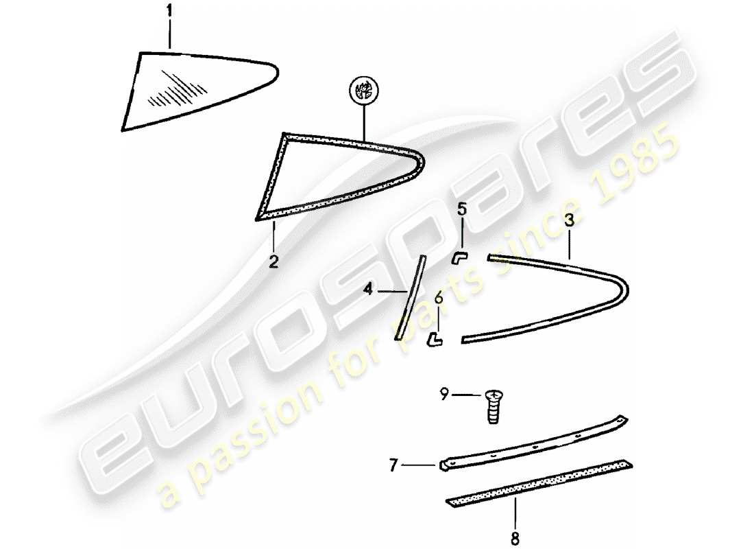 Porsche 911 (1978) VETRI DELLA FINESTRA Diagramma delle parti