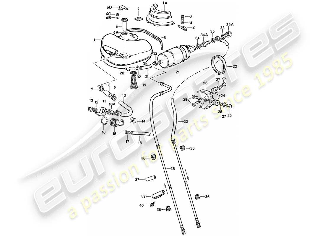Porsche 911 (1982) Sistema di alimentazione carburante Diagramma delle parti