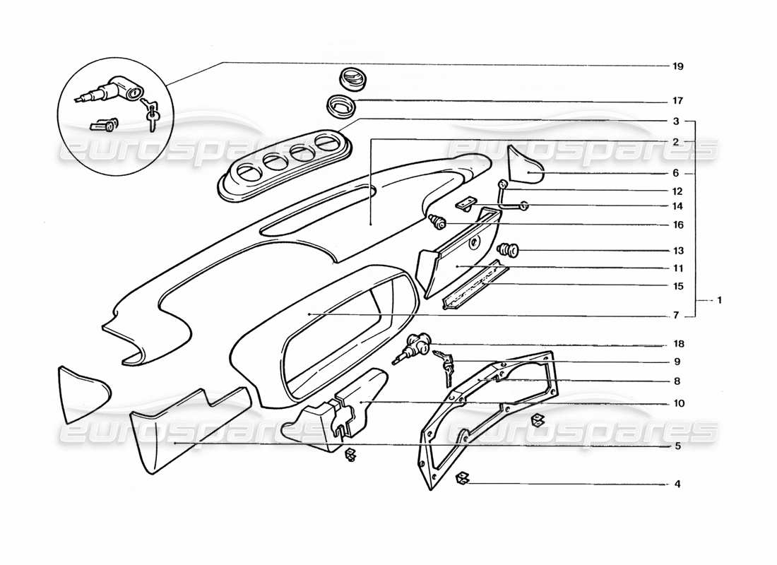 Diagramma delle parti Ferrari 400 GT / 400i (Carrozzeria) Dash Binnacle