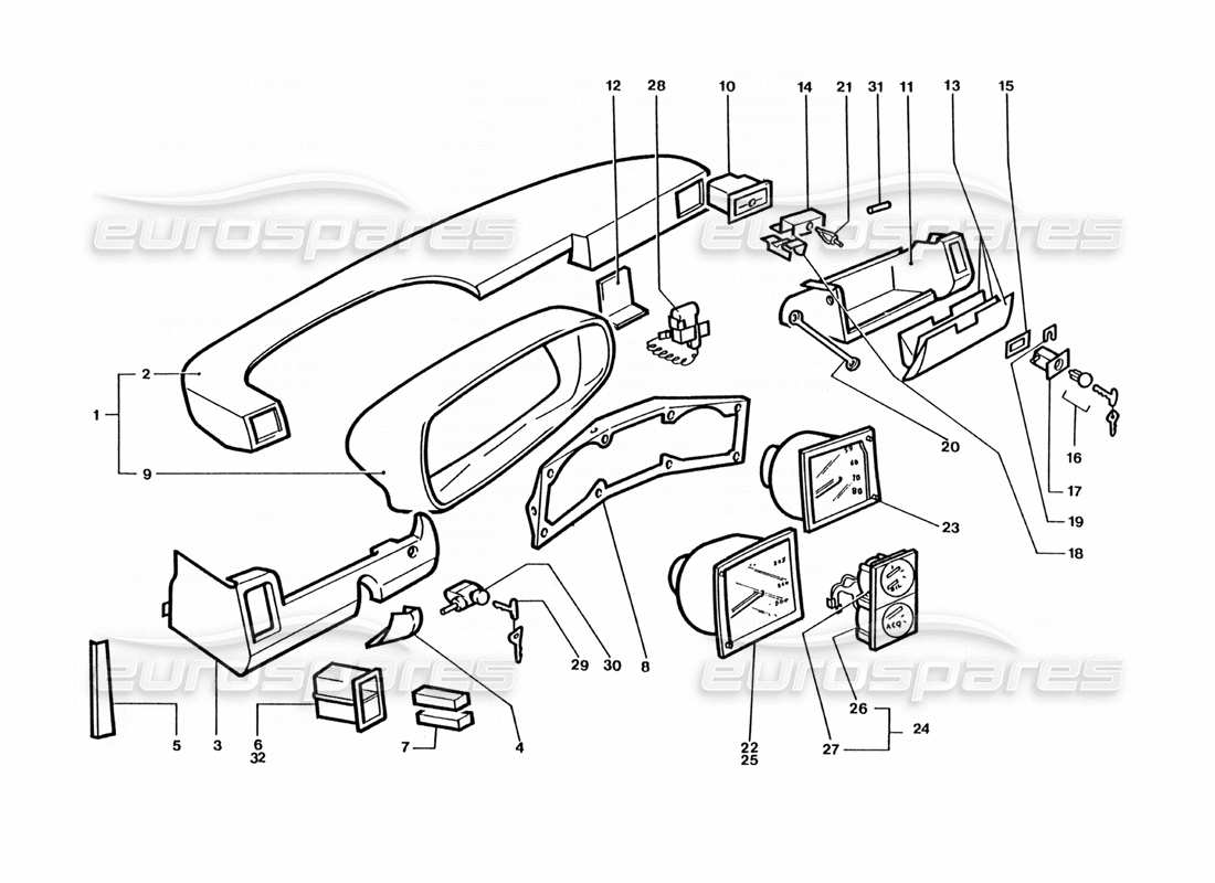 Diagramma delle parti Ferrari 400 GT / 400i (Carrozzeria) Dash & Guages